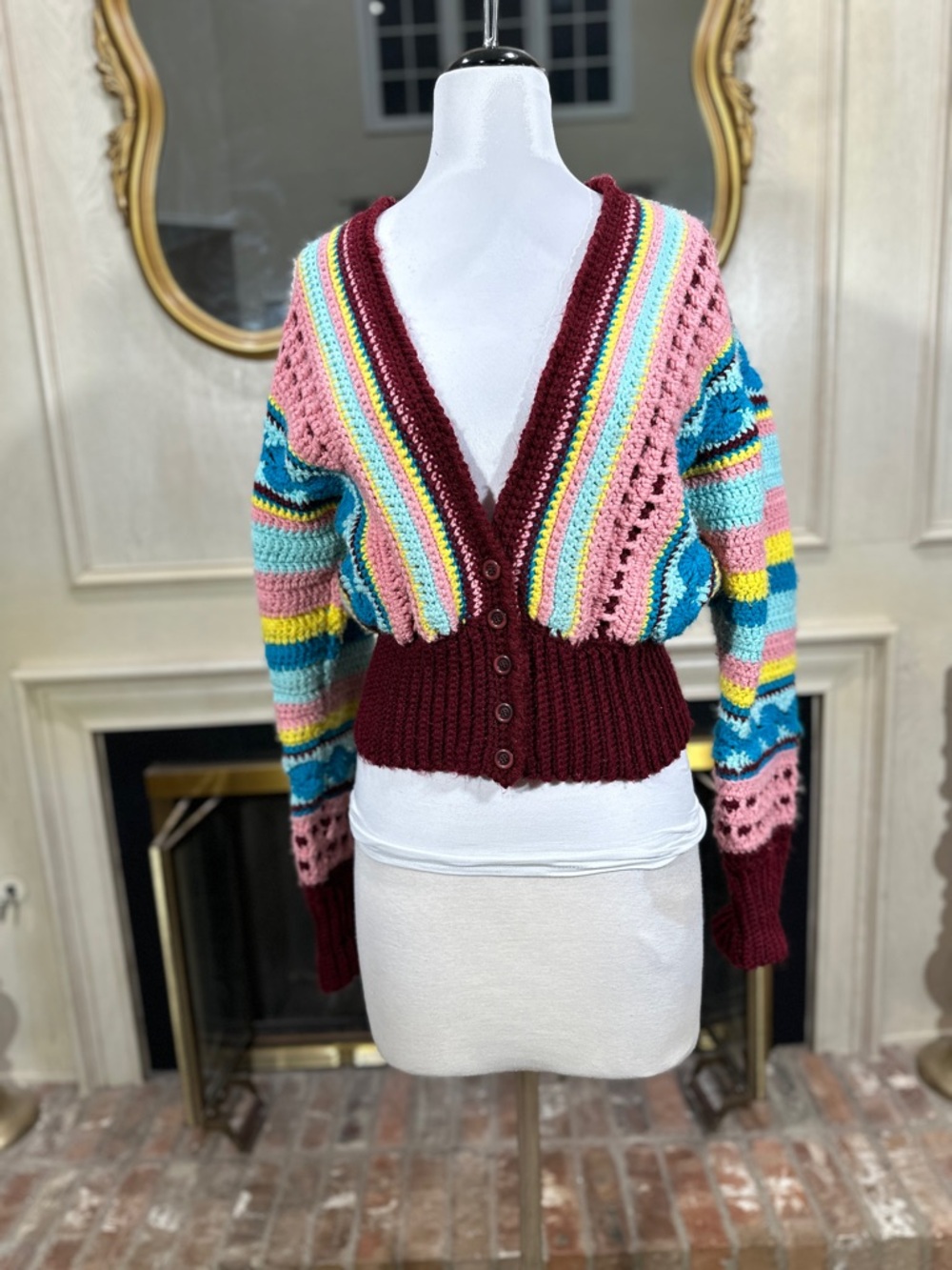 Unbranded‎ Handmade Vintage Crochet Cardigan Multi-Color Grannycore Kitschy